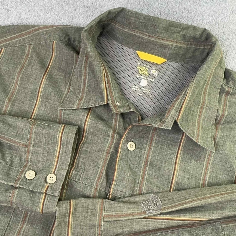 Mountain Hardwear‎ Shirt Mens Size XXL Fulton Long Sleeve Green Striped Pockets